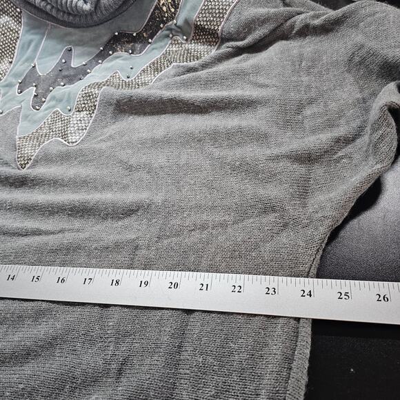 Vintage 80s Sweater Womens Medium Gray Patchwork Dolman Sleeve Textured Glam - Picture 10 of 11